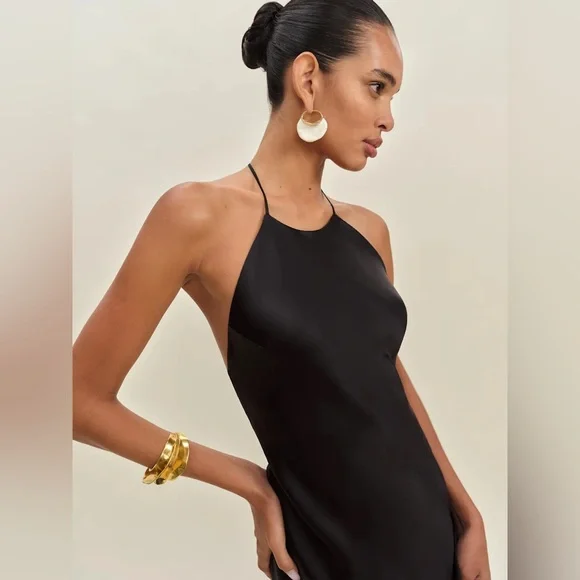 NEW Reformation Jeany Silk Long Dress Backless Formal Wedding Black | Size XS - Picture 4 of 10